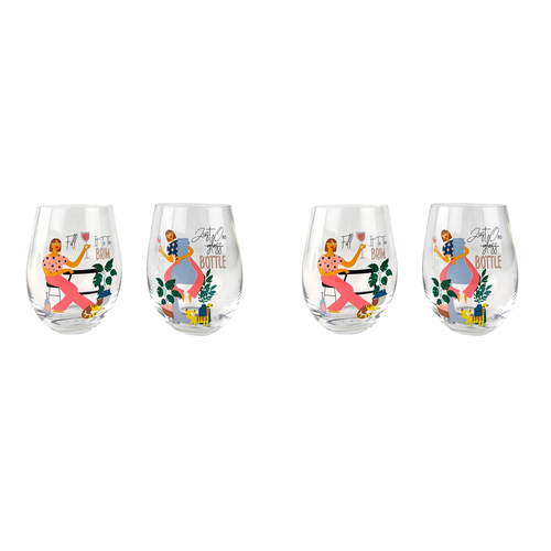 2x 2pc Urban 13cm Wine Glass Just One Bottle Fill it to The Brim