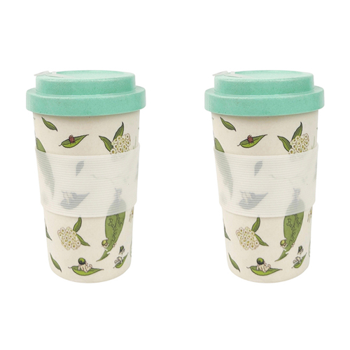 2x Urban 400ml May Gibbs Eco Mug Travel Drinking Cup w/ Lid - Natural/Green