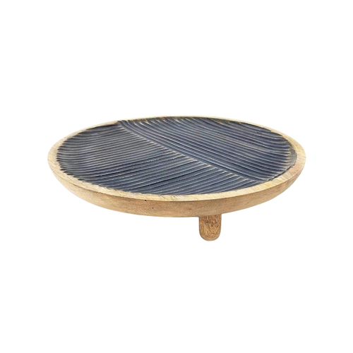 Urban 35cm Ripple Mango Wood Platter Home/Kitchen Plate - Natural/Blue