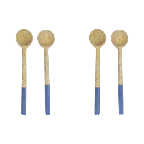 2x 2pc Urban Mini 15cm Mango Wood Spoons - Natural/Blue
