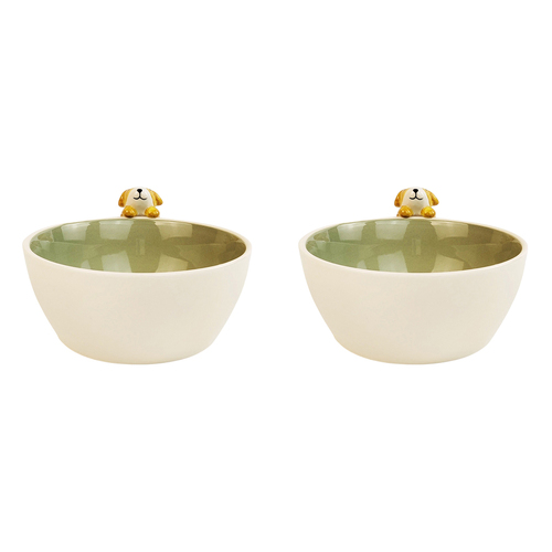 2x Urban Cute Dog Hanger 8cm Ceramic Bowl - White/Green