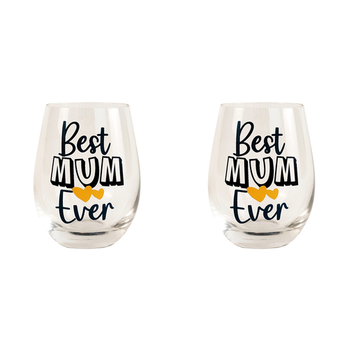 2x Urban 12cm Best Ever Mum Glass Drinking Cup - Navy