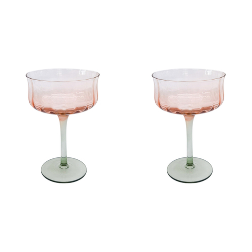 2x 2pc Urban Tulip Cocktail Glass Pink Green 15cm Small Kitchen Decor Drinkware