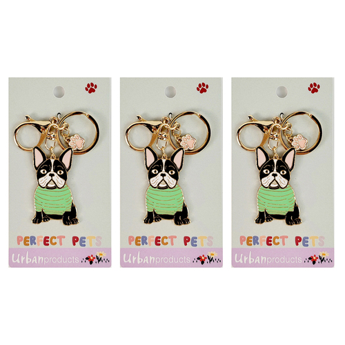 3x Urban Perfect Pets Metal/Enamel 10cm Dogs Keyring Accessory