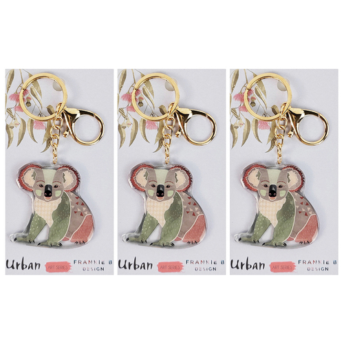 3x Urban FB Australian Koala Metal/Resin 9cm Keyring - Grey