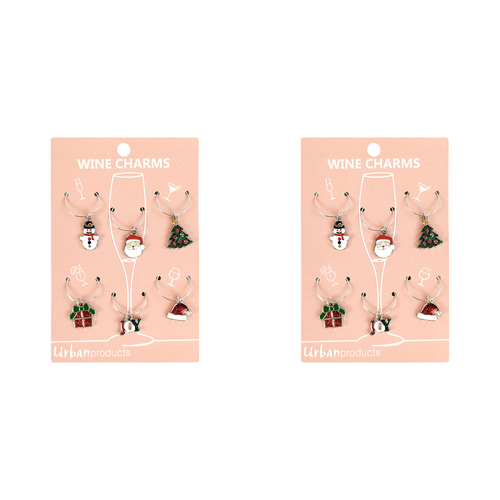 2x 6pc Urban Christmas 4cm Metal/Enamel Wine Charms Drink Tag