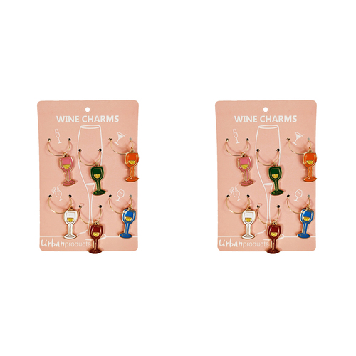 2x 6pc Urban Wine O'Clock 4cm Metal/Enamel Wine Charms