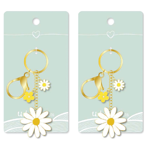 2PK Urban Products Daisy Flower Keyring Accessory Yellow/Green 12cm
