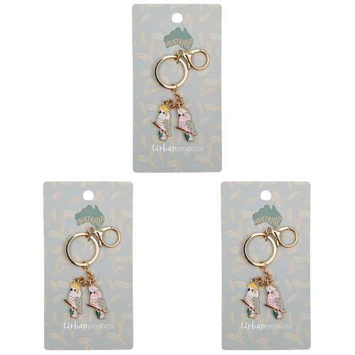 3PK Urban Australiana Birds Keyring White Pink Display Decorative Keepsake
