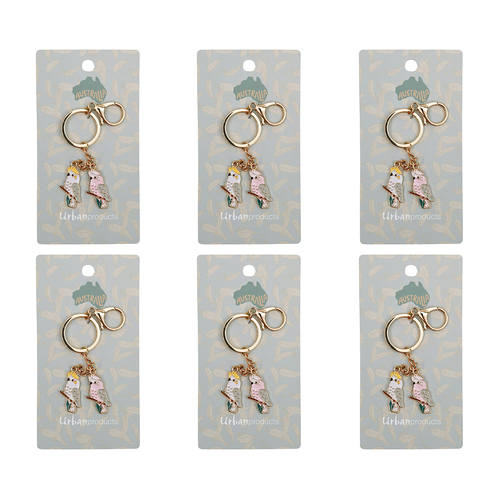 6PK Urban Australiana Birds Keyring White Pink Display Decorative Keepsake