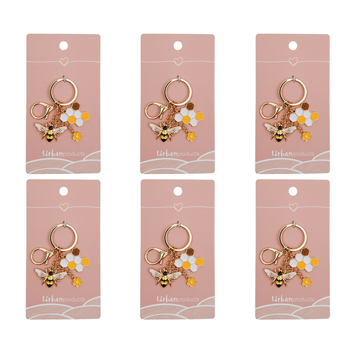 6PK Urban Bee Keyring Yellow 12cm Display Decorative Keepsake