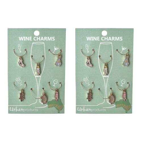 2x 6pc Urban Australiana Wine Charms Chanmpagne Bottle Ring Grey 4cm