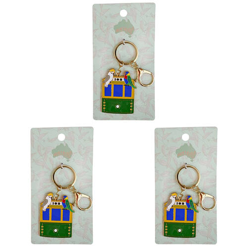 3PK Urban Metal Iconic Tram Keyring Bag Charm Accessory 12cm Green