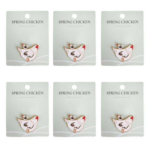 6PK Urban Metal Spring Chicken Memento Pin Accessory Charm 3cm Black/White