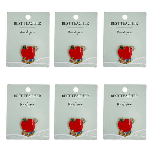 6PK Urban Metal Worm Apple Best Teacher Memento Pin Accessory Charm 3cm Red
