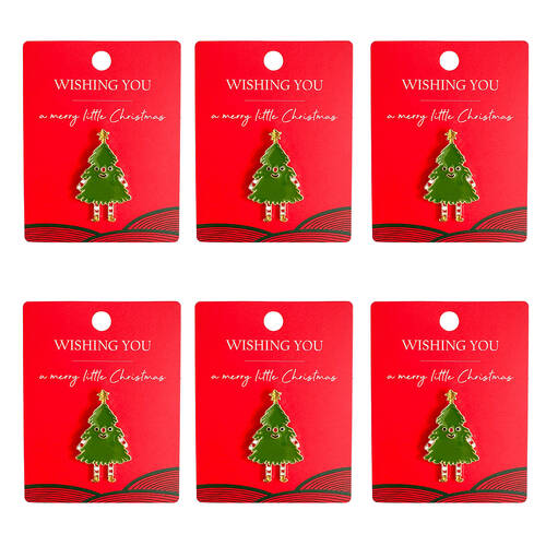 6PK Urban Metal Festive Friends Tree Memento Pin Accessory Charm 4cm Green