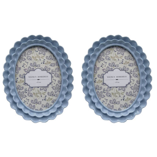 2PK Urban Resin/Wood Lotti Petal Oval Photo Picture Frame 5x7in 22x18cm Blue