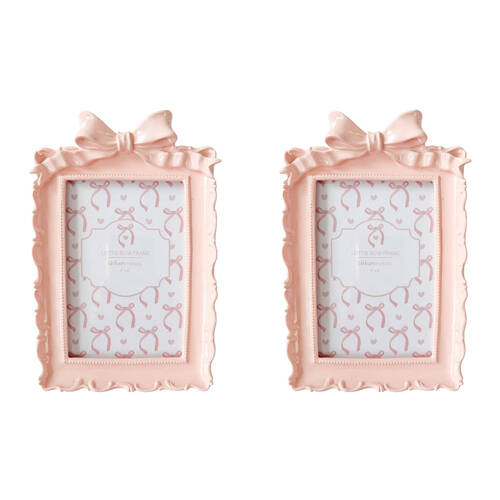 2PK Urban Resin/Wood Lotti Bow Photo Picture Frame 4x6in 20x14cm Pink