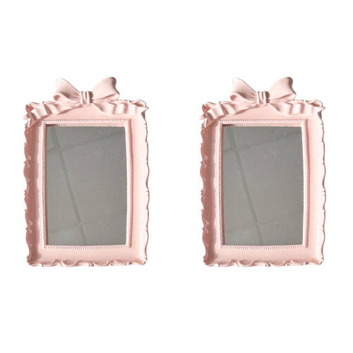 2PK Urban Resin/Wood Lotti Bow Rectangular Mirror Frame 4x6in 20x14cm Pink