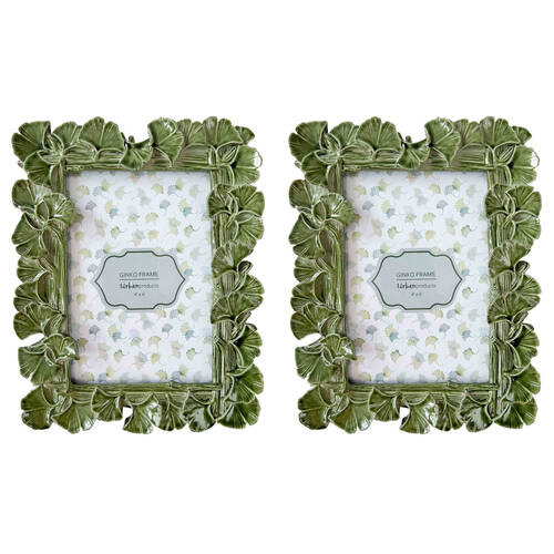 2PK Urban Resin/Wood Ginko Photo Picture Frame 4x6in 22x18cm Green