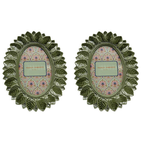 2PK Urban Resin/Wood Oval Leaf Photo Picture Frame 4x6in 22x18cm Green