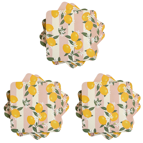 3PK Urban Lemon Delicious Cork MDF Coasters Pink Kitchen Decor Tableware