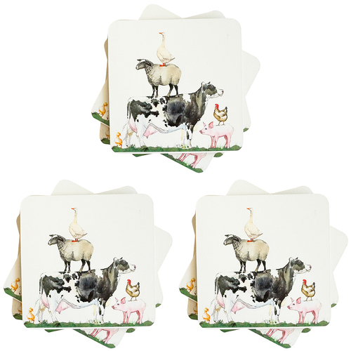 3PK Urban Farm Yard Cork MDF Coasters Green Kitchen Decor Tableware
