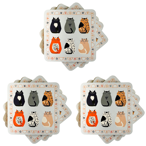 3PK Urban Cat Cork MDF Coasters Grey 10cm Kitchen Decor Tableware