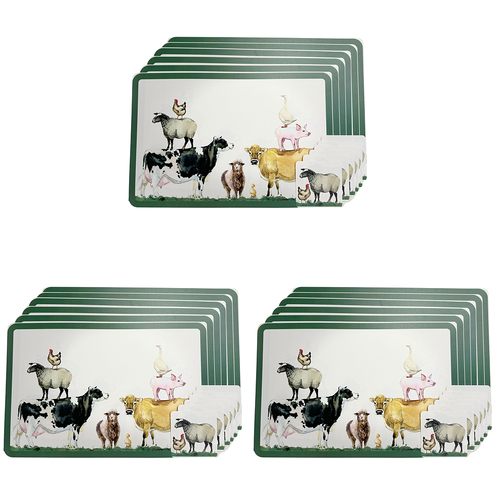 3x 12pc Urban Farm Yard Placemats and Coasters Green Kitchen Decor Tableware