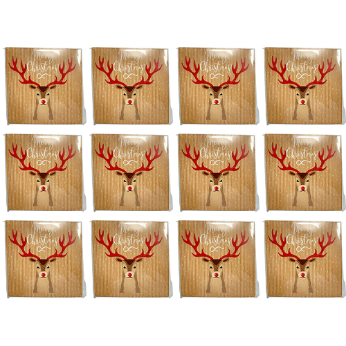 12x 20pc Urban Reindeer Napkins Brown Red 33x33cm Kitchen Decor Tableware