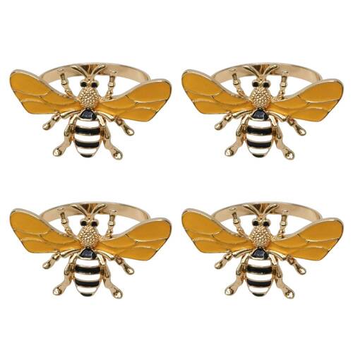 4x Urban Bee Napkin Ring Kitchen Table Organiser Black/Yellow 