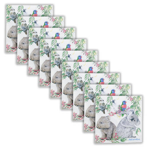9x 20pc Urban Popcorn Blue Australiana Paper Napkins Serviette Set 33x33cm White