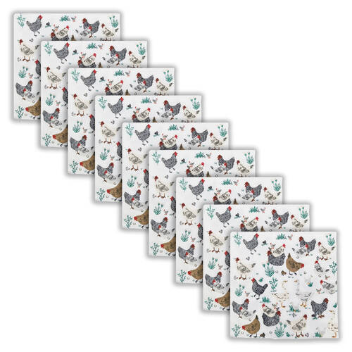 9x 20pc Urban Chickens Friends Paper Napkins Serviette Set 33x33cm White