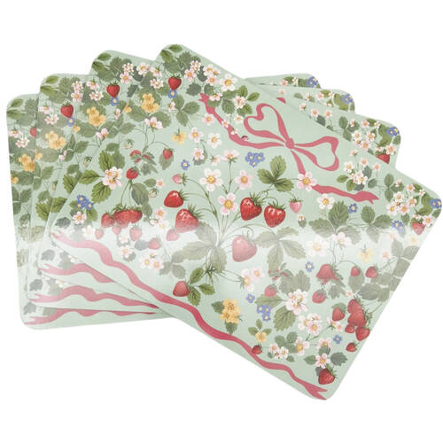 4pc Urban Strawberry Field Cork Wooden Table Placemats 28x38cm Green/Pink