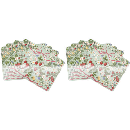 2x 4pc Urban Strawberry Field Cork Wooden Table Placemats 28x38cm Green/Pink
