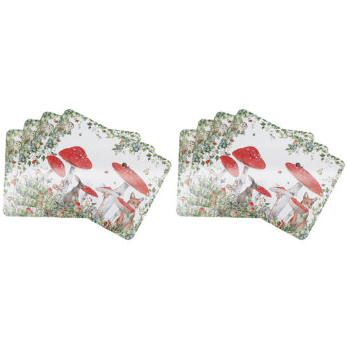 2x 4pc Urban Enchanted Garden Cork Wooden Table Placemats 28x38cm Red/White
