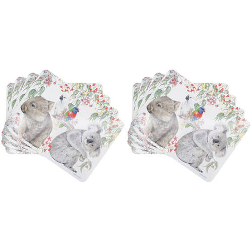 2x 4pc Urban Popcorn Blue Australiana Cork Wooden Placemats 28x38cm White/Green