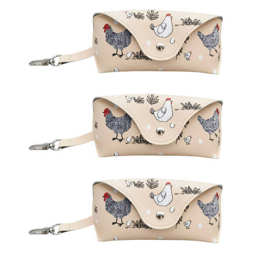 3PK Urban Leather Chicken Glasses Soft Storage Case 6x16cm Beige