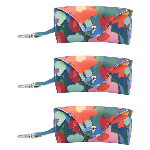 3PK Urban Leather Nell Floral Glasses Soft Storage Case 6x16cm Green