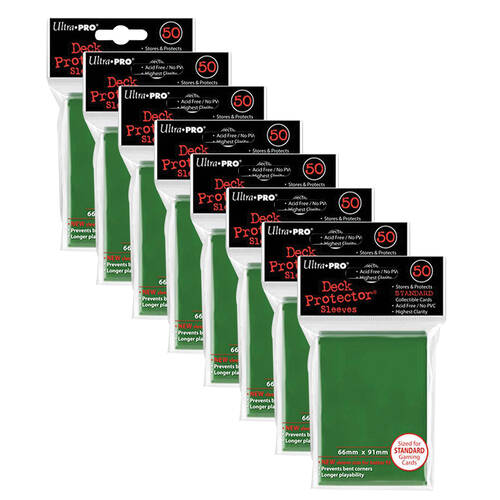 8x 50pc Ultra Pro Card Deck Sleeve Protector 66x91mm - Green