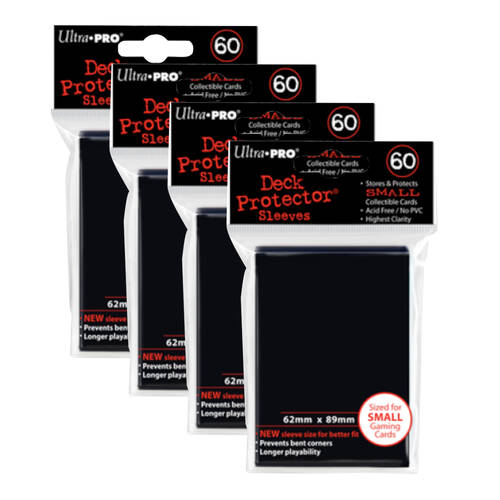 4x 60pc Ultra Pro Mini Deck Gaming Card Sleeve Protector 62x89mm - Black