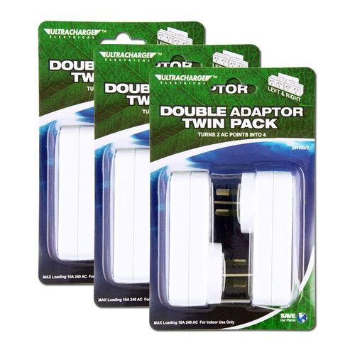 3PK Ultracharge Double Adaptor Twin Left & Right