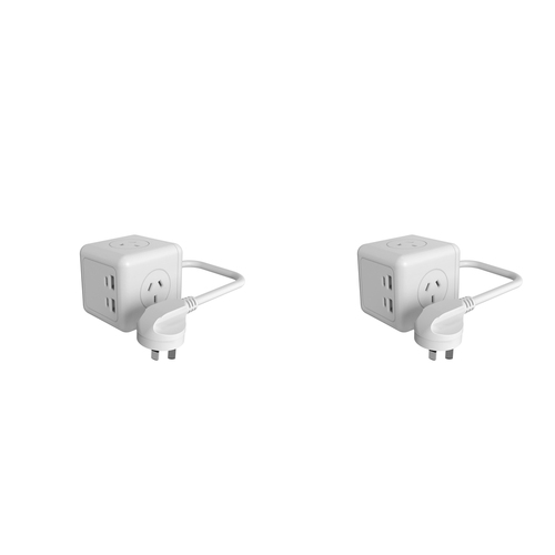 2PK Ultracharge Power Cube 3-Socket/4-USB Port Plug - White