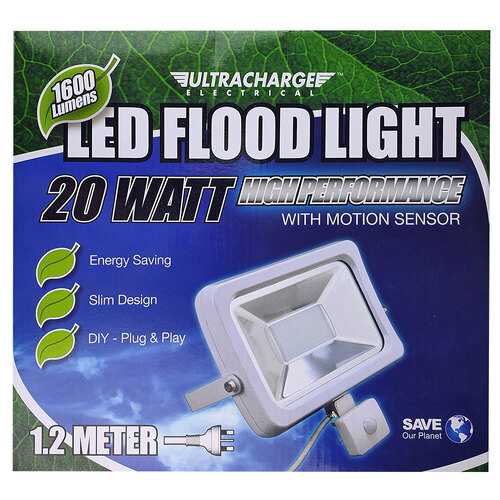 Ultracharge 20W Led Sensor Floodlight Inc. Mount - White