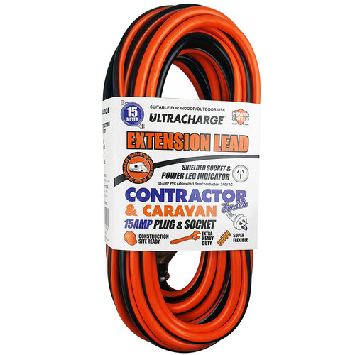 Ultracharge 15A Extension Lead & Plug 15M Extra Heavy Duty