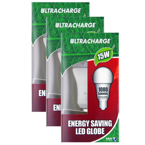 3PK Ultracharge 15W Led Light Globe 240V Bayonet