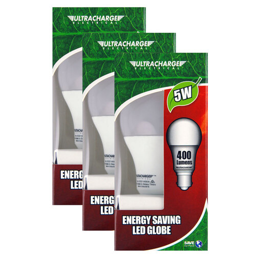 3PK Ultracharge 5W Led Light Globe 240V Bayonet