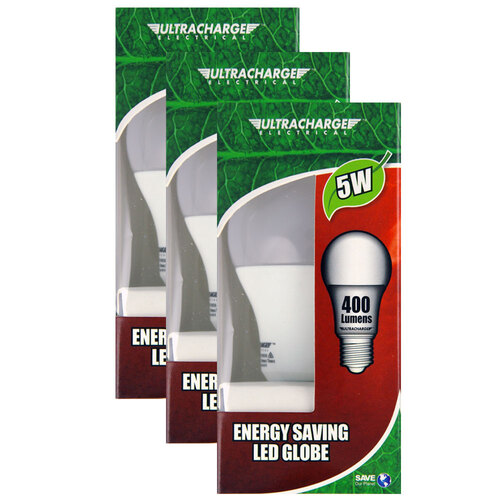 3PK Ultracharge 5W Led Light Globe 240V Edison