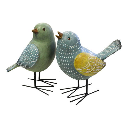 LVD 2pc Resin/Iron Birds Home Decorative Figurine Set - Blue/Yellow