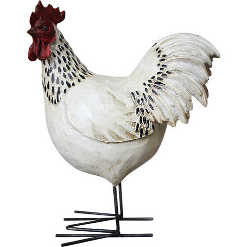 LVD Rooster White Small Home/Garden Decor Display 14x19cm - White
